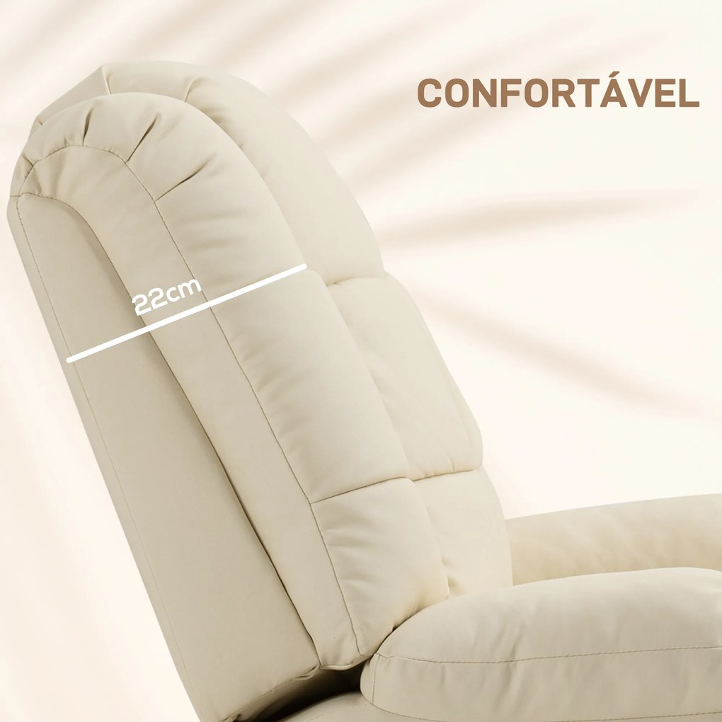 Poltrona de Massagem Poltrona Relax Reclinável com 8 Pontos de Massagem Controlo Remoto Estofada em PU 94x99x99 cm Creme