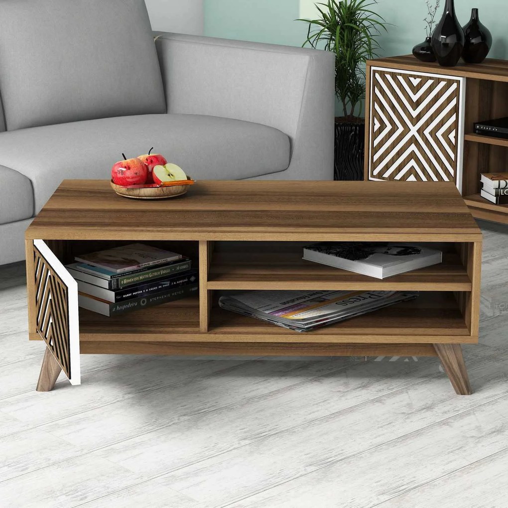 Mesa de Centro Inci – Nogueira e Branco – 105x38,2x60 cm