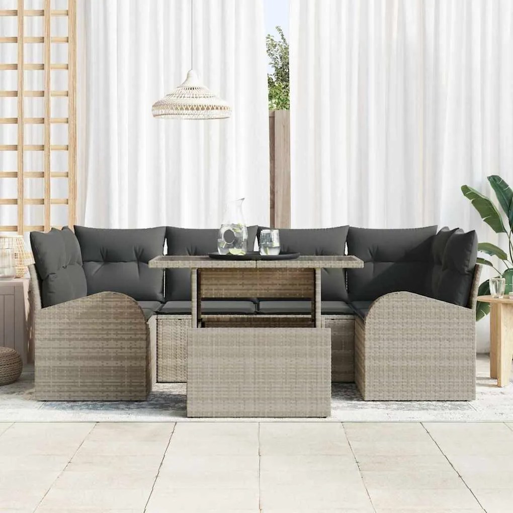 Conjunto de Sofá de Jardim vidaXL de 7 Peças com Almofadas Cinza Claro