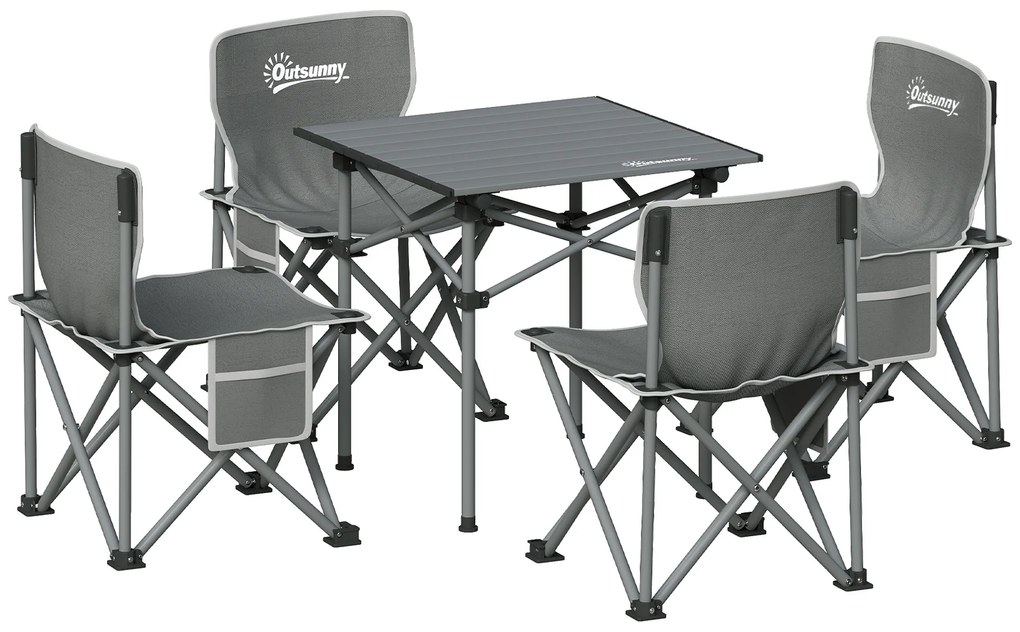 Outsunny Conjunto de Mesa e Cadeiras de Campismo Dobráveis e Portáteis Inclui 1 Mesa 55x51x50 cm e 4 Cadeiras 36x36x57 cm Cinza Escuro | Aosom Portugal