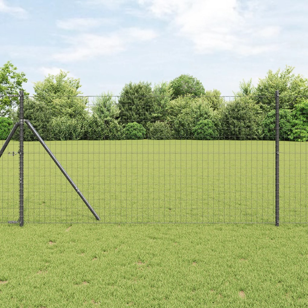 Cerca Euro com 7 Postes 1.2x10 m Aço Galvanizado Cinza