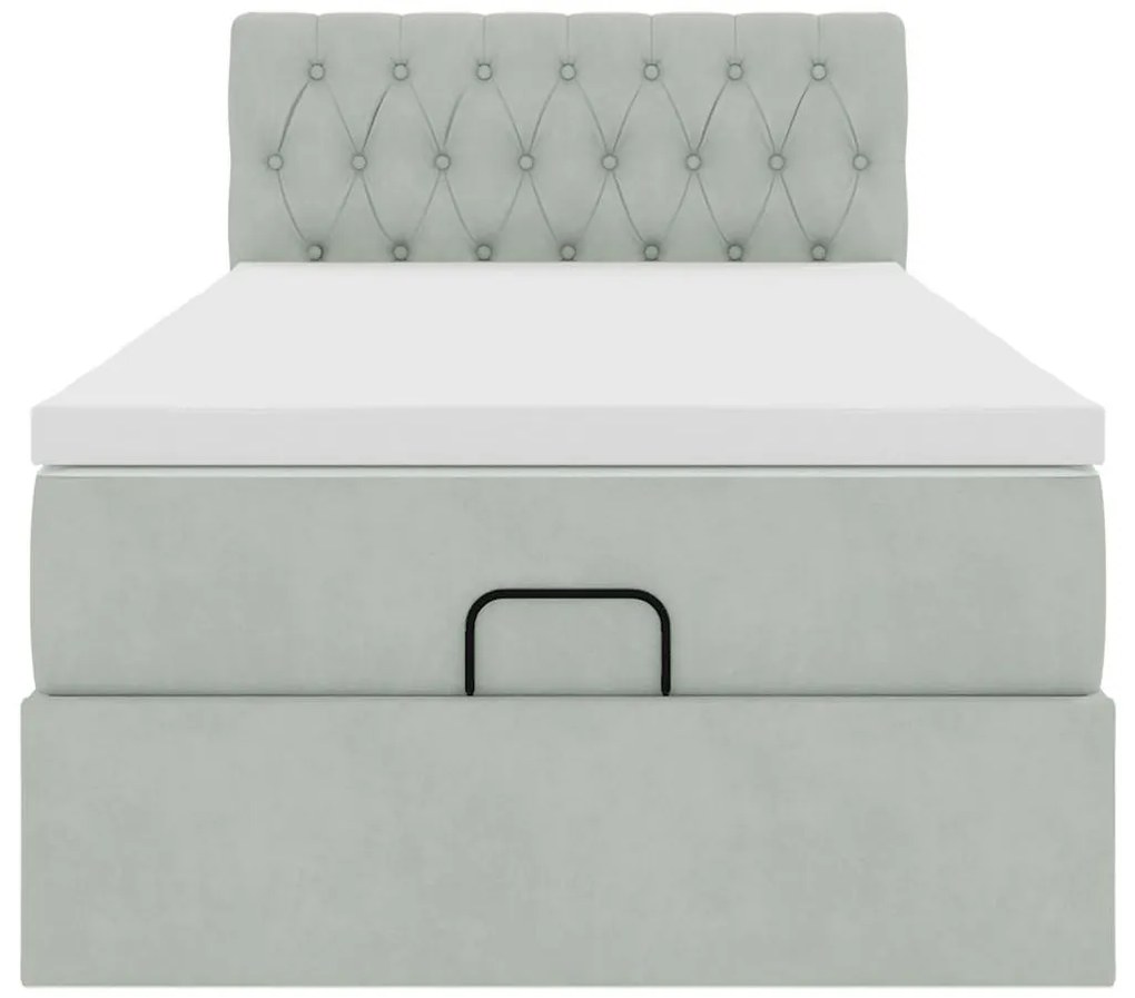 Estrutura cama otomana colchão 90x200 cm veludo cinzento claro