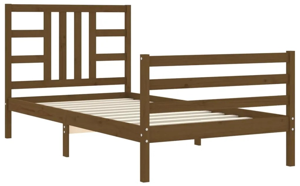 Estrutura cama cabeceira 90x200 cm madeira maciça castanho-mel