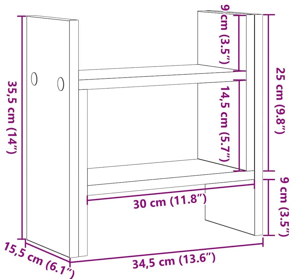 Organizador de Mesa Carvalho Artesanal 34.5x15.5x35.5 cm Madeira