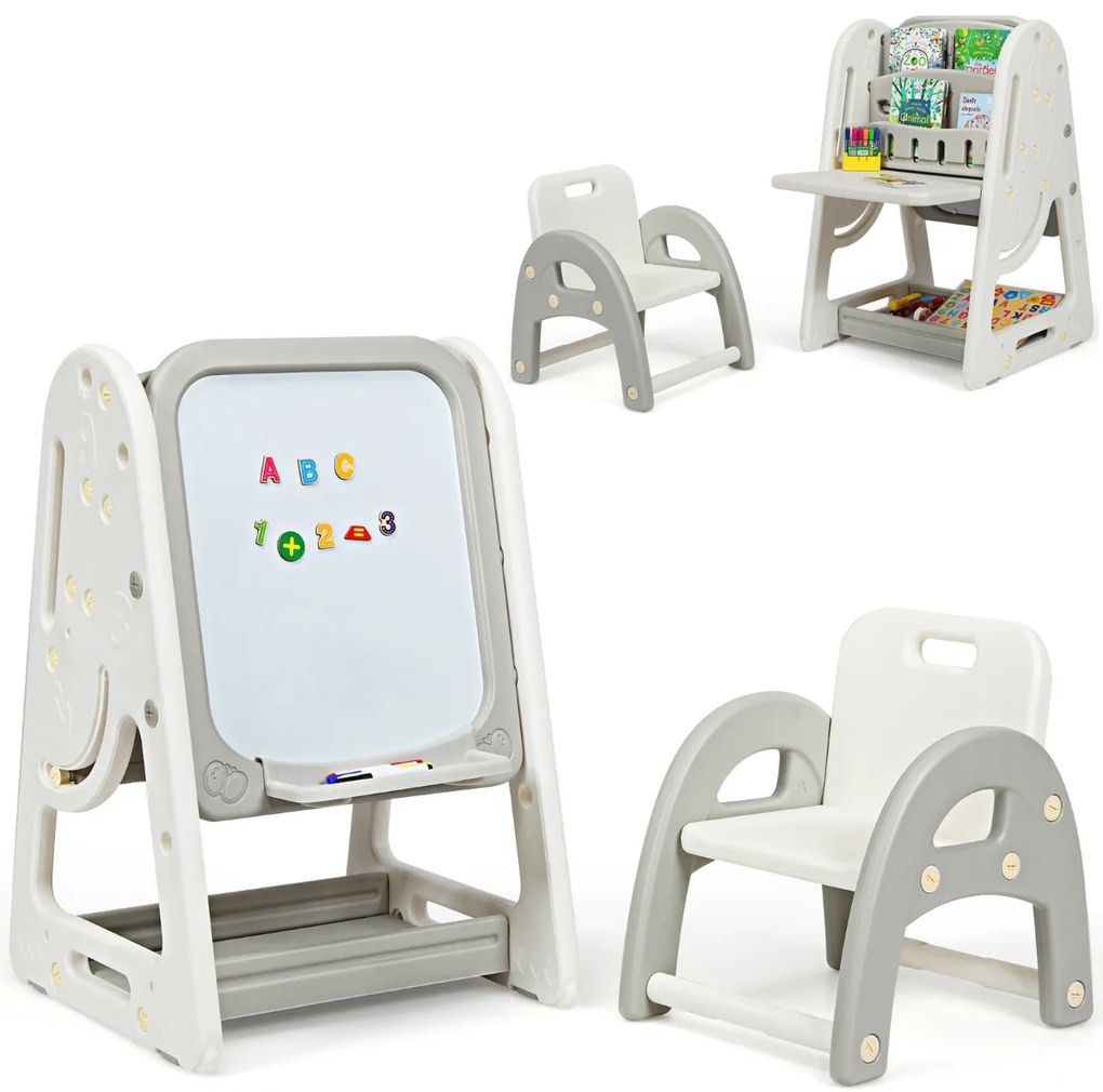 Quadro Infantil 2 em 1 Pinturas infantis Quadro preto de dupla face e estante 62,5 x 53 x 71-100 cm