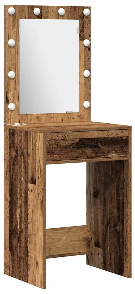 Conjunto de Mesa de Maquiagem 2 Peças com LED Madeira Velha Compensado