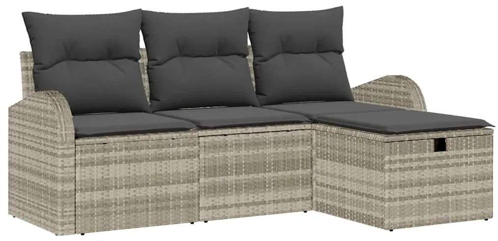 Conjunto de Sofá de Jardim de 4 Peças com Almofadas Cinza Claro Rattan