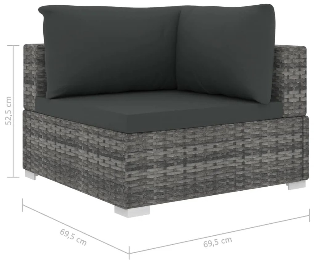 11 pcs conjunto lounge de jardim c/ almofadões vime PE cinzento