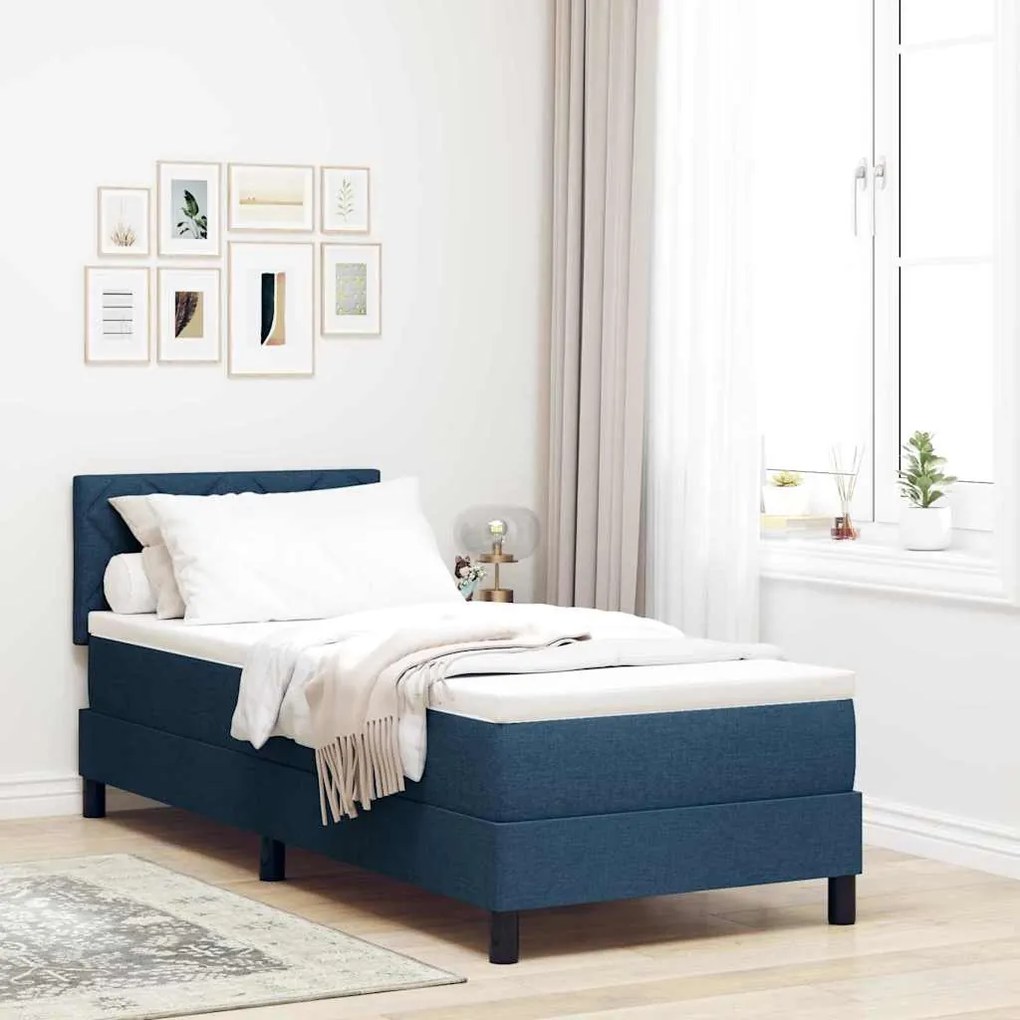 vidaXL Cama Box com colchão com cabeceira Azul 80 x 200 cm tecido