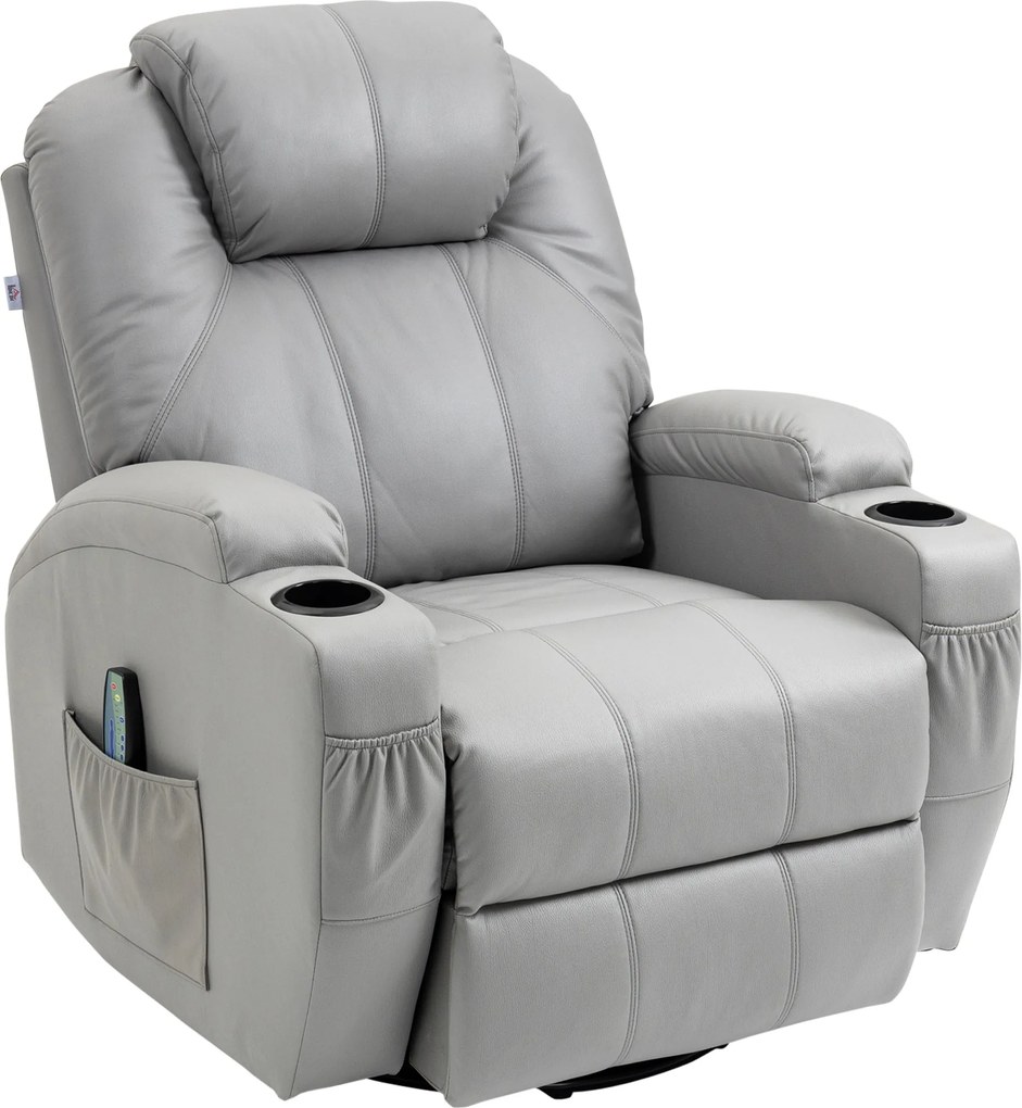 HOMCOM Poltrona de massagem com apoio para os pés, 8 pontos de vibração, 5 modos, incl. controle remoto, Cinza claro | Aosom Portugal
