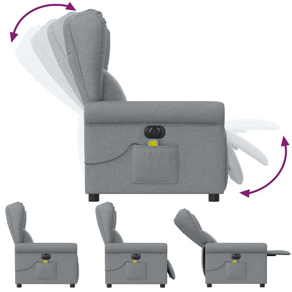 Poltrona de massagens reclinável elétrica tecido cinzento-claro
