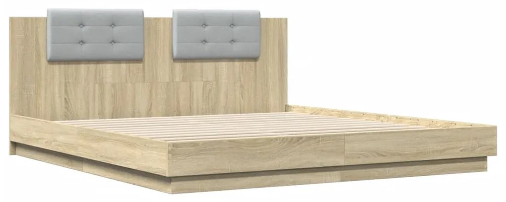 Estrutura cama c/ cabeceira/luzes LED 200x200cm carvalho sonoma
