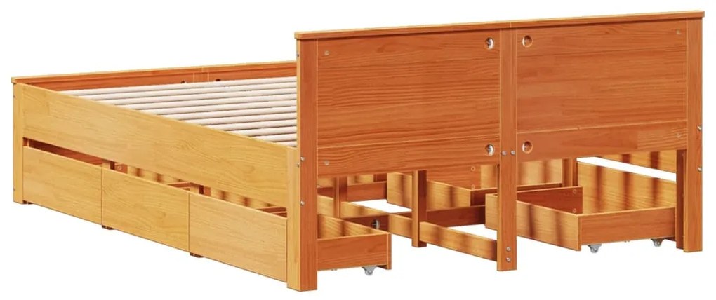 Cama sem colchão com cabeceira pinho maciço castanho-mel