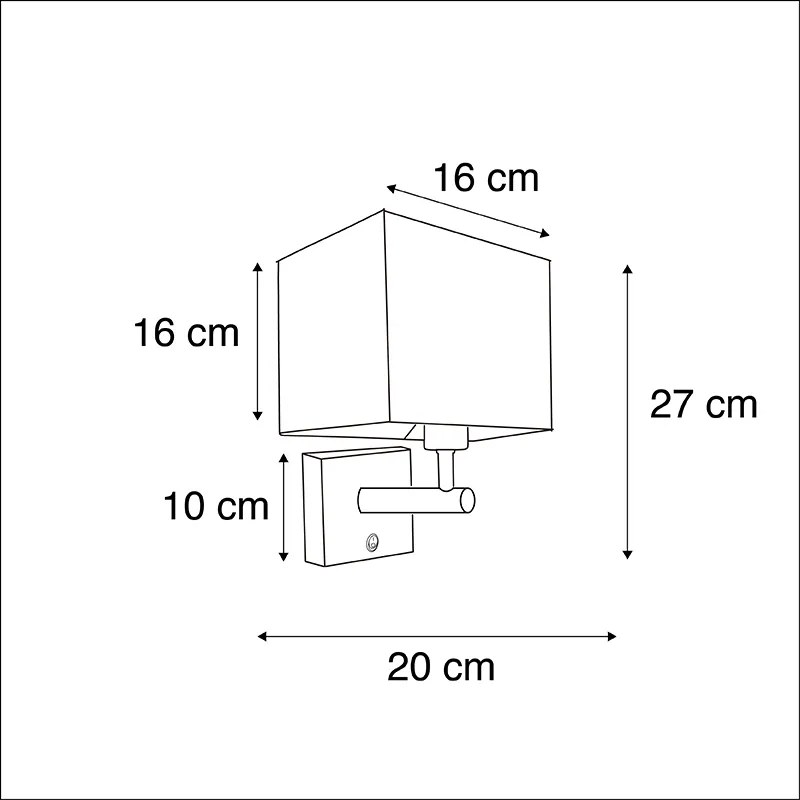 Candeeiro de Parede Preto com USB e Abajur Quadrado Preto - Combi 1 Moderno