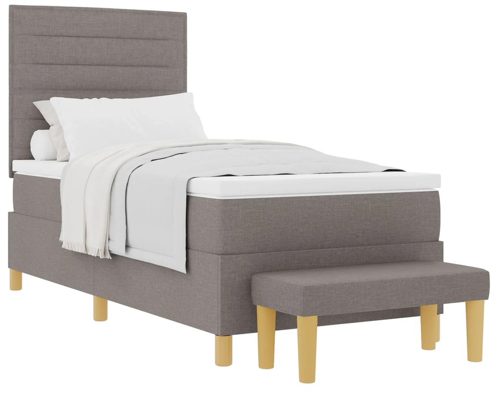 Cama Box com Colchão e Banco Taupe 100x200 cm Tecido