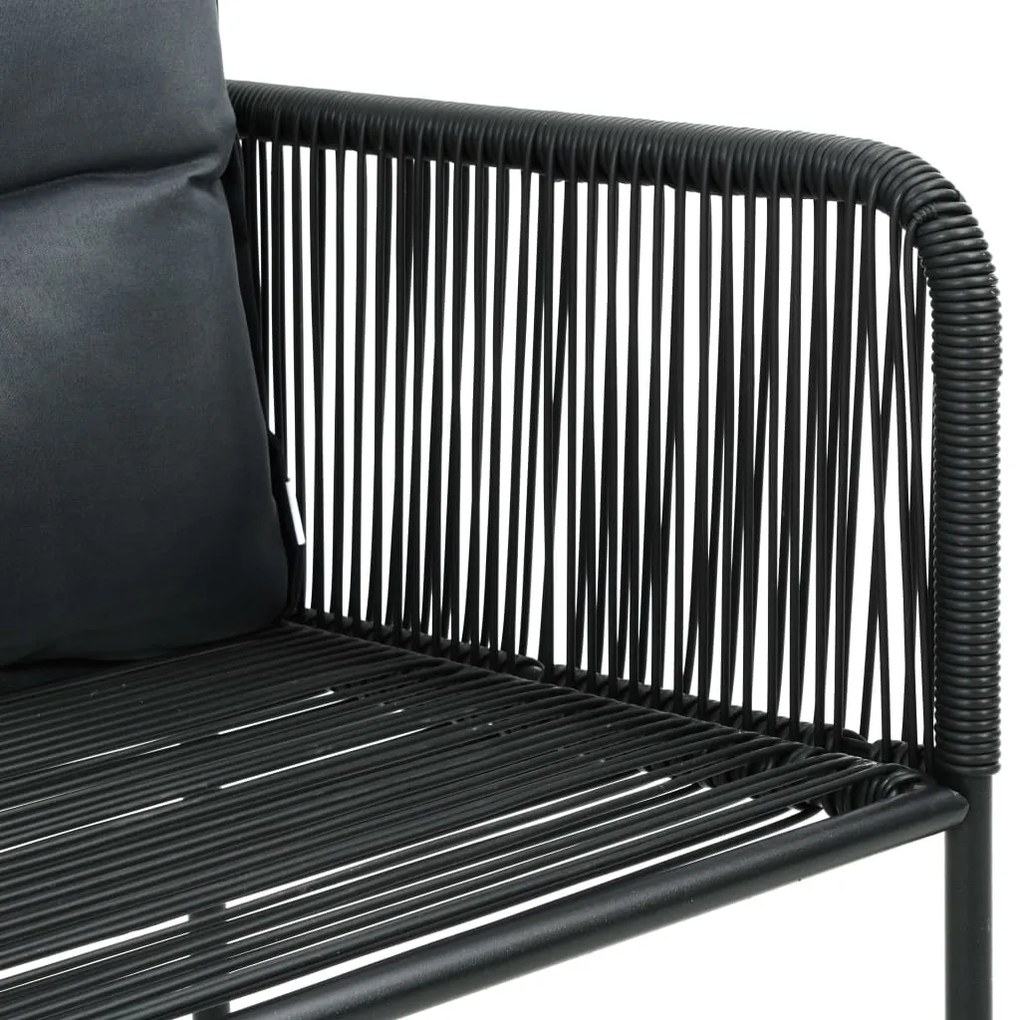3 pcs conjunto de jantar para jardim vime de PVC preto