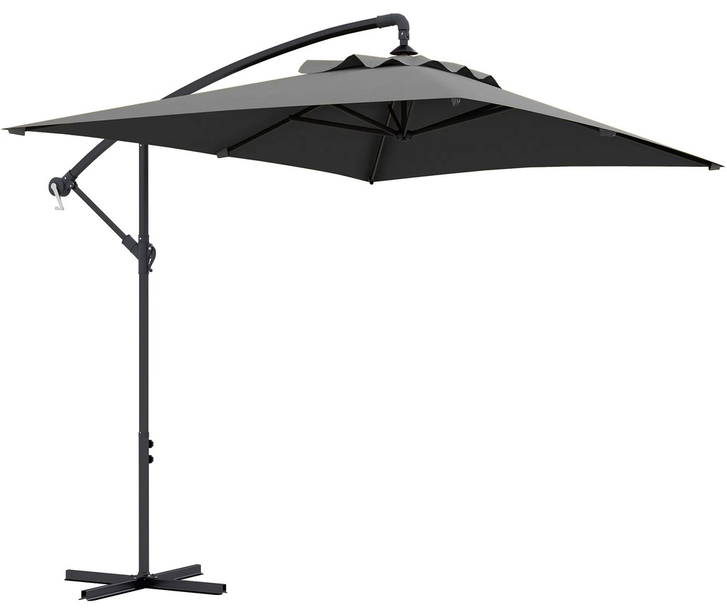 Outsunny Chapéu de Sol Excêntrico 294x193 cm Chapéu de Sol de Jardim com Base Cruzada e Manivela Impermeavel Proteção UV Cinza Escuro