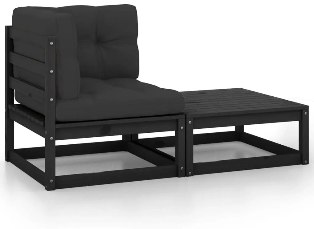 vidaXL 2 pcs conjunto lounge jardim c/ almofadões pinho maciço preto