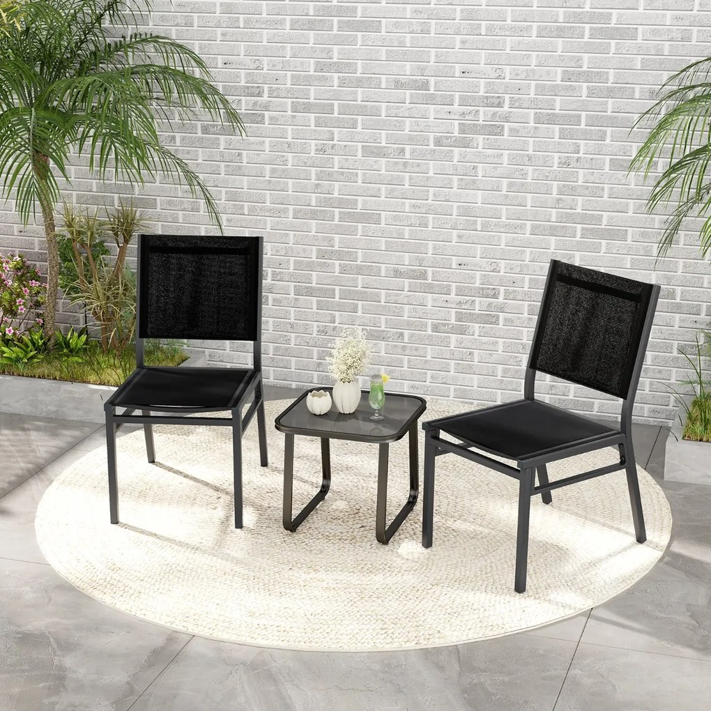 Conjunto de 2 cadeiras de jardim com assento de encosto respirável e estrutura de alumínio robusta para varanda Jardim Preto