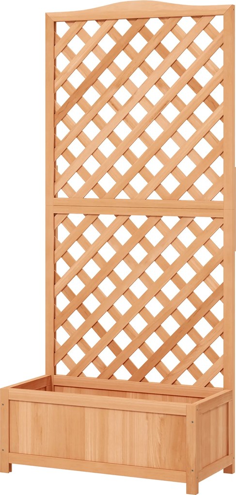 Floreira com treliça, floreira com treliça e fundo em ripas de madeira maciça, 76 x 36 x 170 cm, castanho