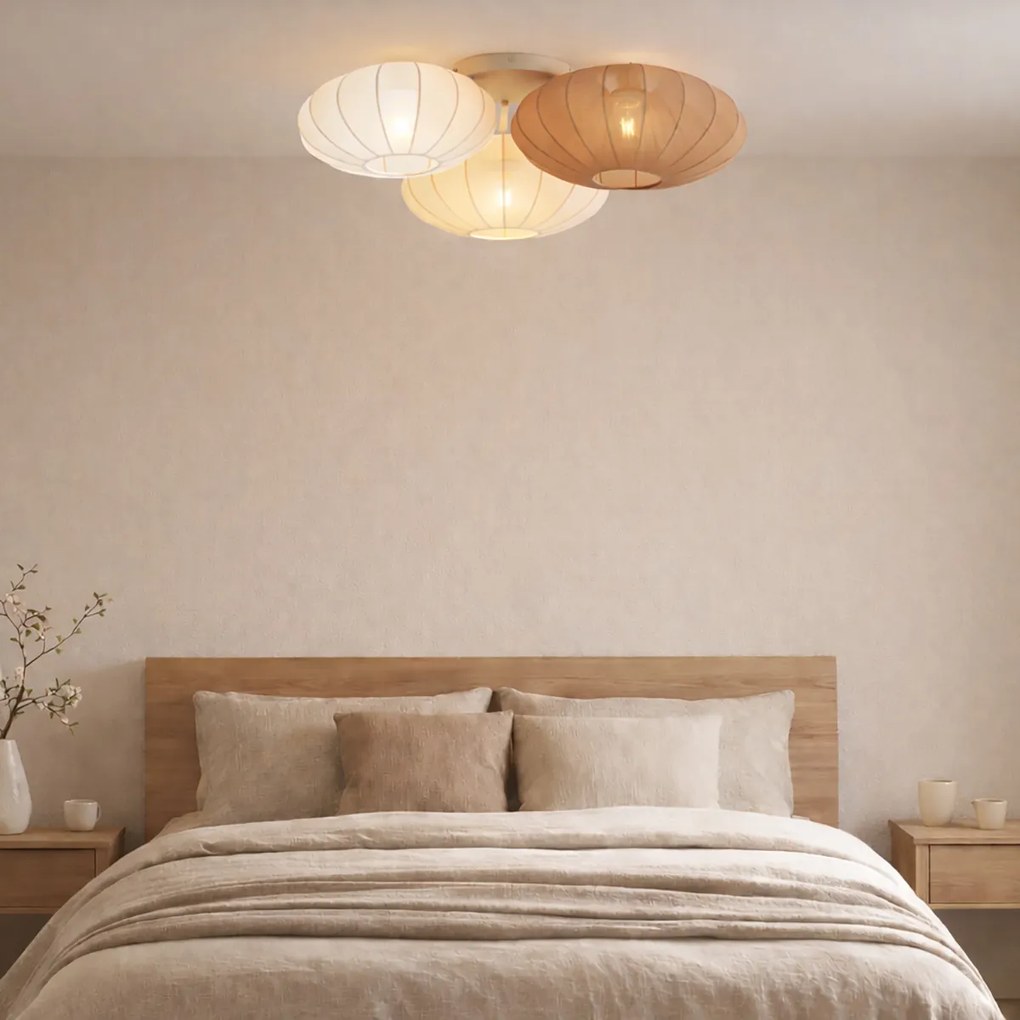 Plafon Japandi branco com bege e castanho 3-luzes - Multi Bida