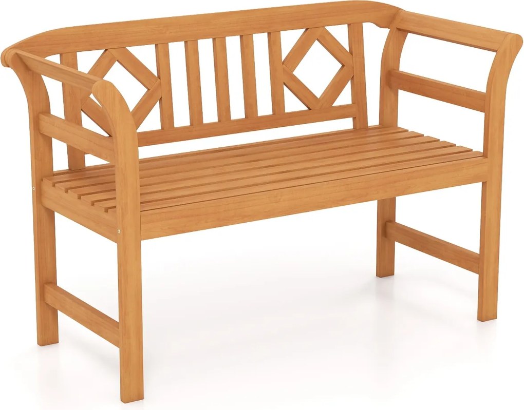Banco Jardim Exterior 118 x 50 x 78,5 cm em Madeira de Acácia para 2 Pessoas com Encosto e Apoios de Braços Quadriculados Capacidade 360 kg para Varan