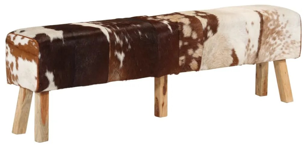 vidaXL Banco 160x28x50 cm couro de cabra genuíno castanho e branco