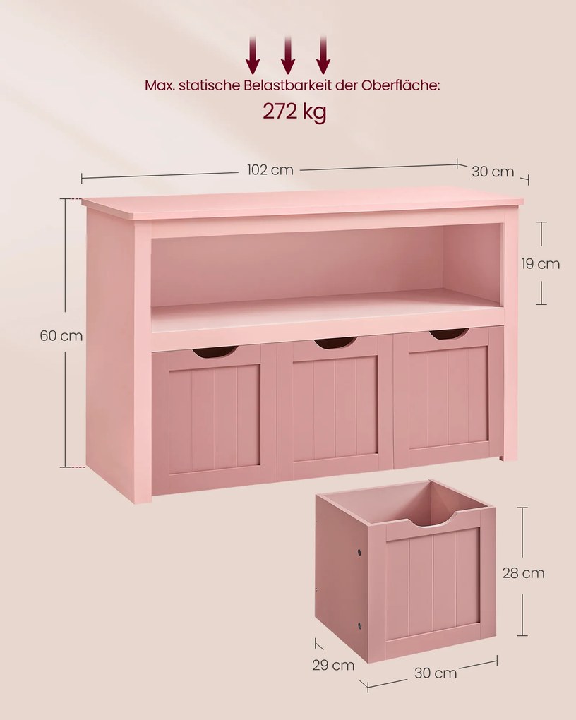Estante infantil com rodas 30 x 102 x 60 cm rosa pastel