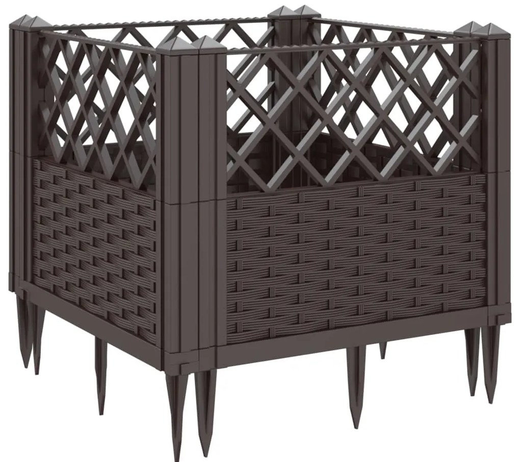 Vaso/floreira de jardim c/ estacas 43,5x43,5x43,5cm PP castanho