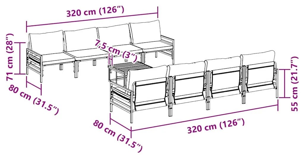 Conjunto de Sofá de Jardim com almofada 9 pcs Cinzento-escuro