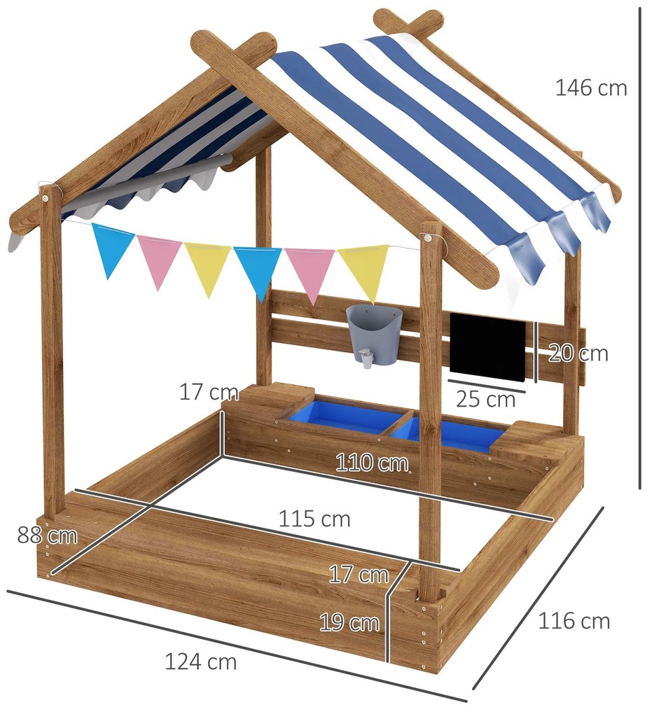 Caixa de Areia para Crianças de Madeira Caixa de Areia Infantil com To