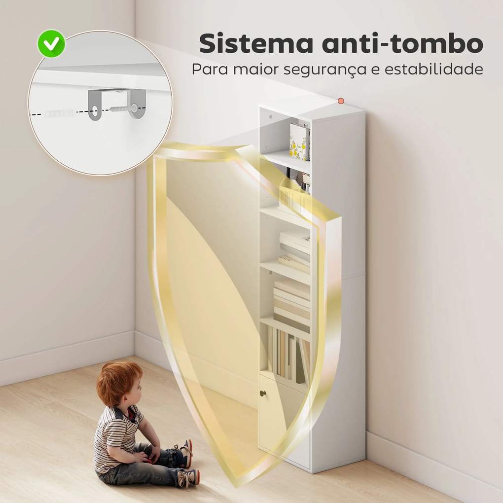 Estante de 6 Níveis Estante para Livros com Prateleiras Ajustáveis e Armário Estante Moderna 40x30x156 cm Branco