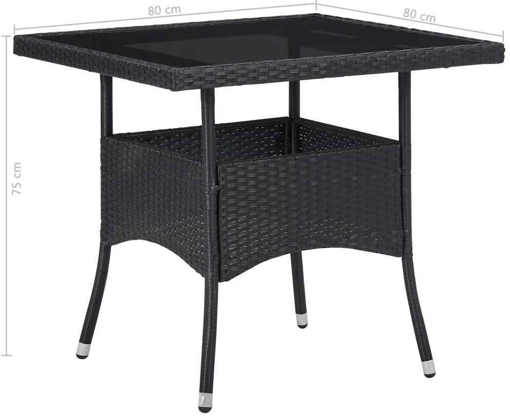 5 pcs conjunto jantar p/ exterior vime PE e vidro preto