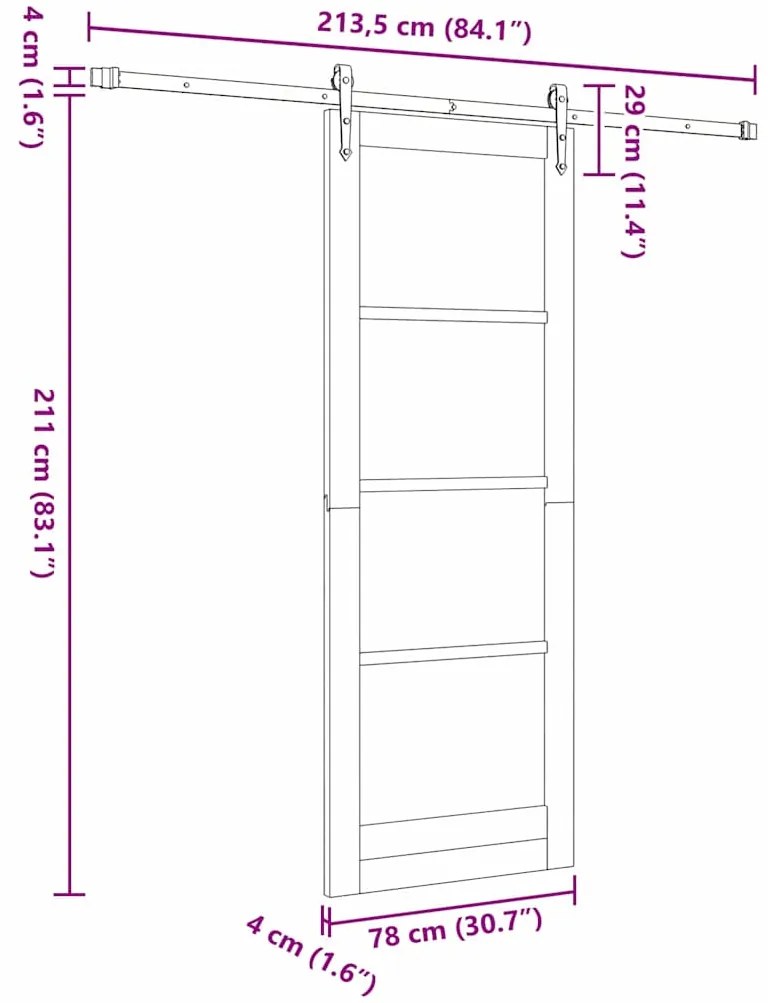 Porta Deslizante vidaXL com Conjunto de Hardware 'ORKDAL'78x211 cm