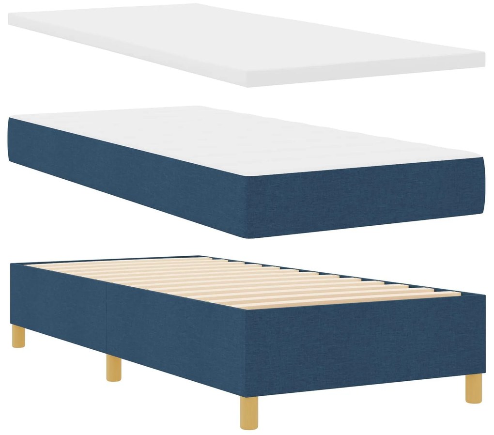 Cama Box com Colchão & Banco Azul 90x200 cm Tecido