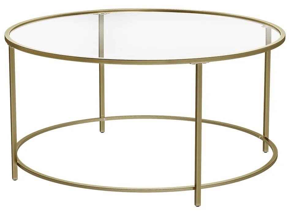 Mesa de centro redonda VASAGLE, mesa de vidro com estrutura de aço, mesa de sala de estar, mesa de sofá, vidro temperado, dourado LGT21G