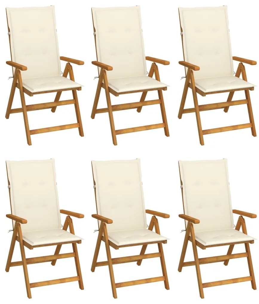 Cadeiras de jardim dobráveis c/ almofadões 6 pcs acácia maciça