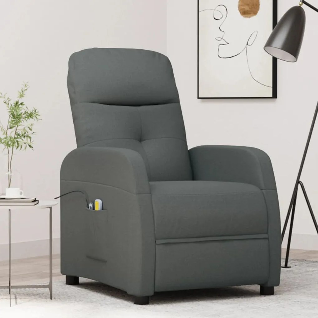 vidaXL Poltrona de massagens elétrica tecido cinza-escuro
