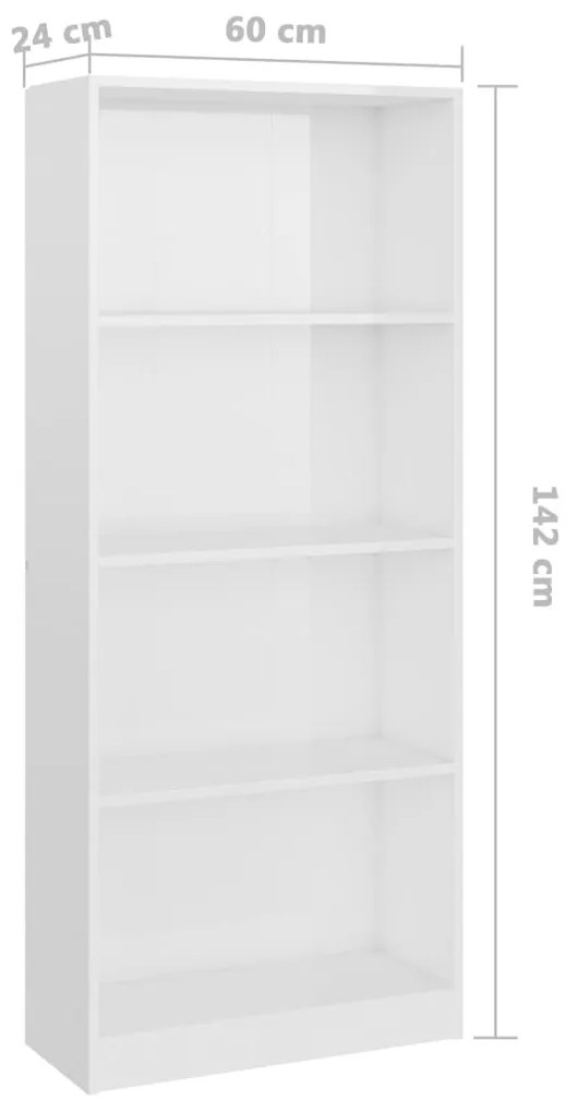 Estante 4 prateleiras 60x24x142cm contrapla. branco brilhante