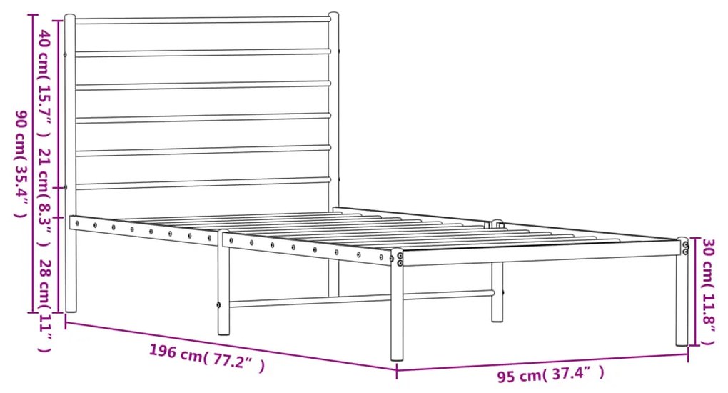 Estrutura de cama com cabeceira 90x190 cm metal branco