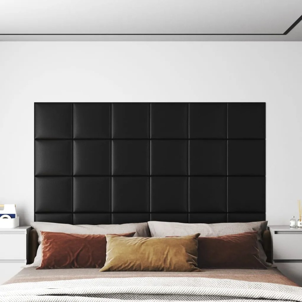 vidaXL Painel parede 12 pcs 30x30cm couro artificial 1,08 m² cor preto