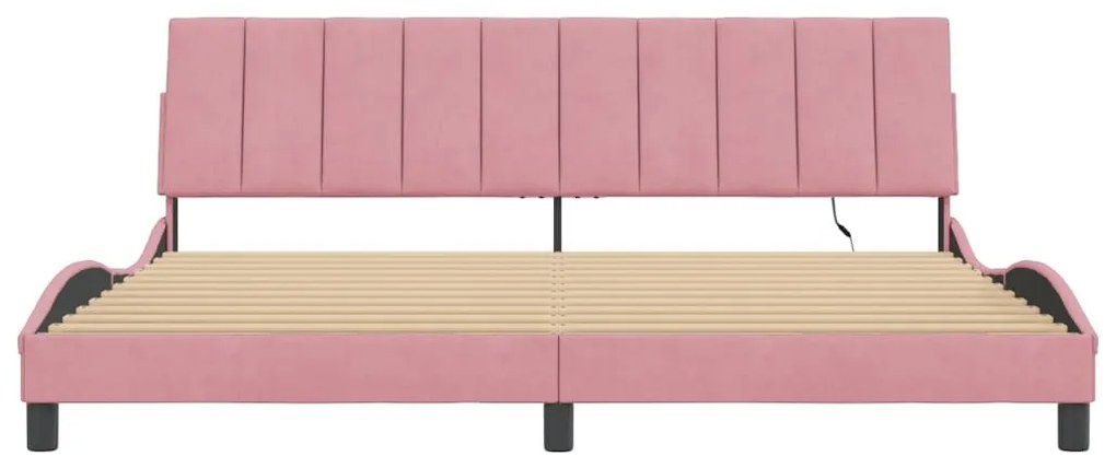 Estrutura de cama c/ luzes LED 200x200 cm veludo rosa