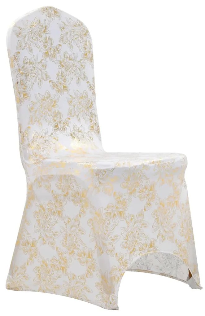 133572 vidaXL 6 pcs capas elásticas para cadeiras branco com estampa dourada