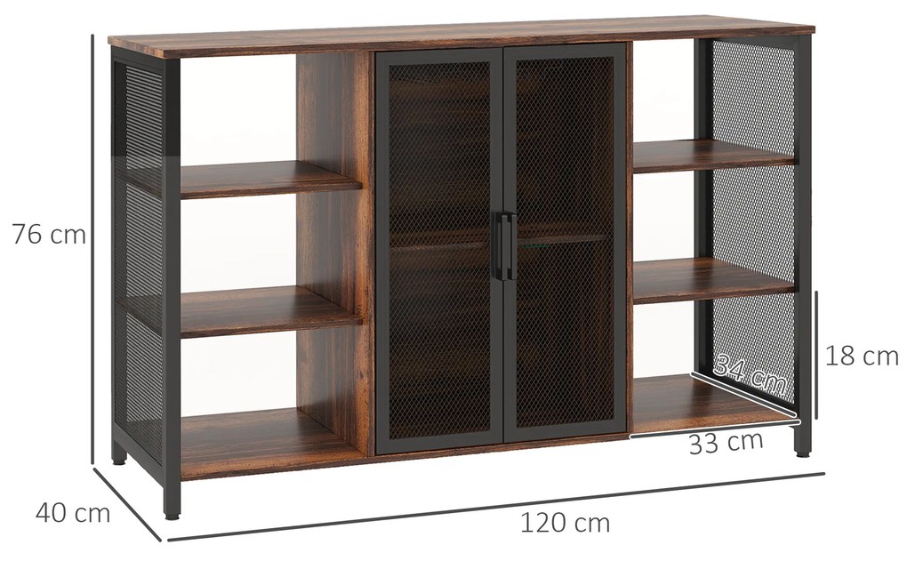 Aparador de Cozinha Industrial Móvel de Armazenamento de Garrafas para Bar Sala Cozinha 120x40x76 cm Castanho Rústico