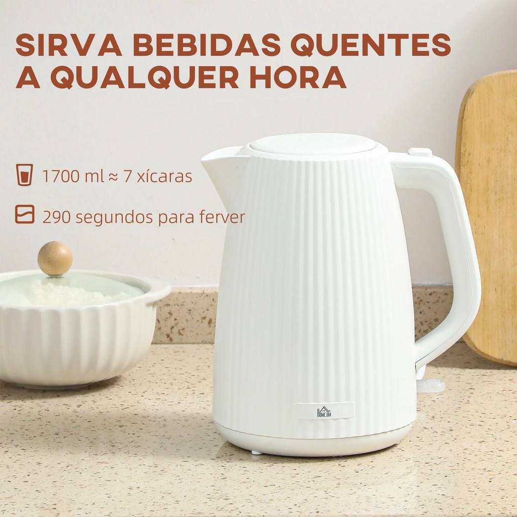 Jarro Elétrico 1,7L 2025W com Filtro Anti-calcário Removível Desligamento Automático Base Giratória 360° Creme