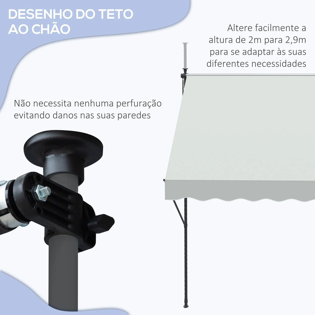 Toldo de Parede Manual Retrátil Ajustável – Modelo Nazaré – 300x170 cm