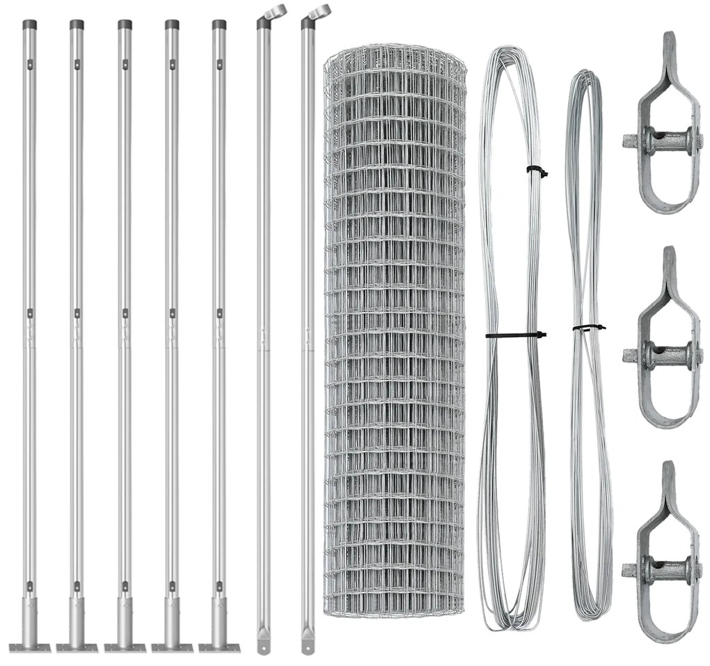Cerca Euro com 7 Postes Flangados 0.8x10 m Aço Galvanizado