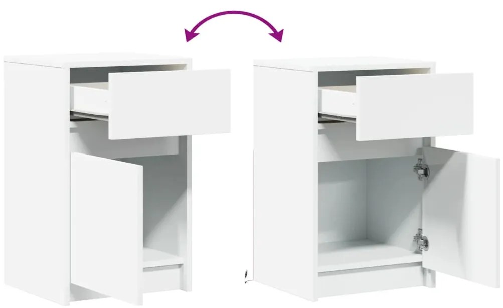 Mesa de cabeceira com luzes LED derivados de madeira branco