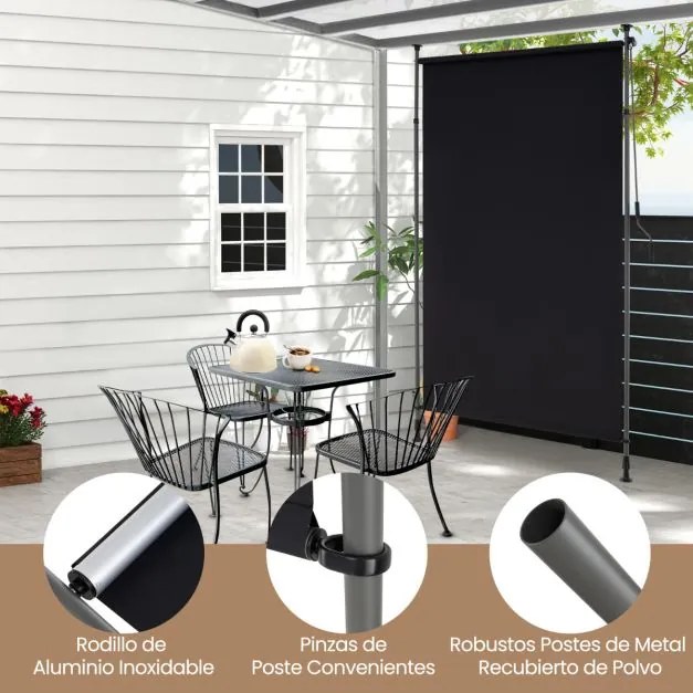 Toldo retrátil vertical 250 x 220-310 cm enrolável para exterior com altura ajustável com manivela para varanda ou piscina Preto
