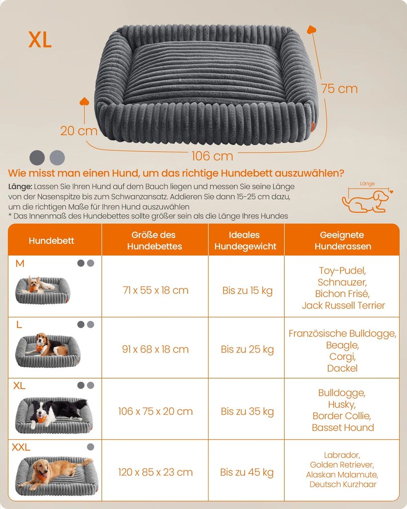 Cama ortopédica grande para cães, 106 x 75 x 20 cm cinzento-chumbo